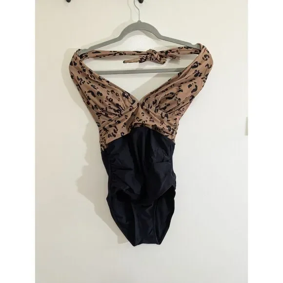 Cupshe NWT Cheetah Plunge Halter One Piece Swimsuit Size S Tummy Control - Picture 3 of 10